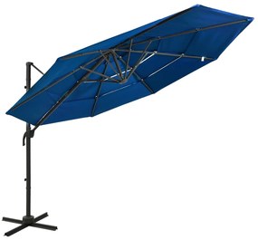 Guarda-sol jardim 4 camadas c/ poste alumínio 3x3 m azul-ciano