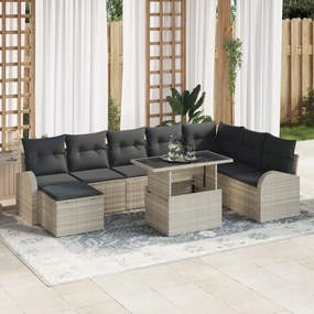 Conjunto de Sofá de Jardim vidaXL de 9 Peças com Almofadas Cinza Claro