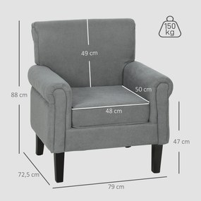Poltrona Estofada em Tecido Poltrona Relax com Apoio para os Braços Assento Amovível e Lavável Pés de Madeira 79x78x87 cm Cinza Escuro