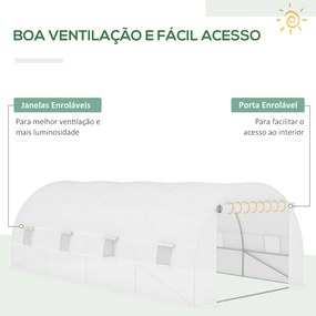 Cobertura de Estufa de Túnel 6x3x2m Cobertura de Substituição de Estufa Polietileno com 12 Janelas e Portas Enroláveis Proteção de Plantas para Jardim