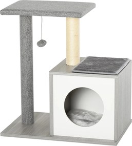 PawHut Arranhador Gatos 3 Níveis Poste Arranhar Caverna Almofadas Amovíveis Brinquedo 59x39x62 cm Cinza Confortável | Aosom Portugal