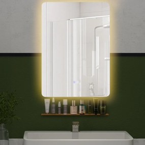 Espelho de casa de banho LED 70 x 50 cm ouToucador com 3 Cores Escurecimento Contínuo Desembaciamento Automático Reflexo de Memória HD