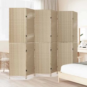 Divisória 6 Painéis Dobrável Bege 294x180 cm Polyrattan