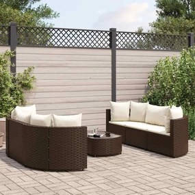 vidaXL 7 pcs conjunto de sofás jardim c/ almofadões vime PE castanho
