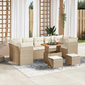 Conjunto de Sofá de Jardim vidaXL com Almofadas Bege, Vime Sintético e Acácia