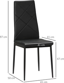 Conjunto de 4 Cadeiras de Sala de Jantar (MESA NÃO INCLUIDA) Estofadas em Couro Sintético com Encosto Alto e Pés de Aço 41x50x97cm Preto