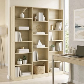 Biblioteca de 6 Níveis, 149 x 23,6 x 188 cm, 17 Compartimentos, Carvalho