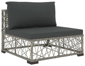 5 pcs conjunto lounge de jardim c/ almofadões vime PE cinzento