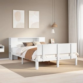 Cama com estante sem colchão 160x200 cm pinho maciço branco