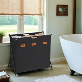 Cesto de roupa suja 135 litros e com 3 compartimentos 70 x 40 x 66 cm preto
