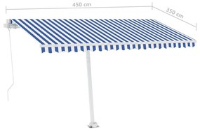 Toldo retrátil manual com LED 450x350 cm azul e branco