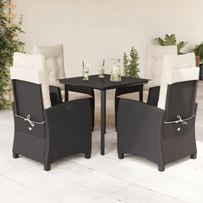 5 pcs conjunto de jantar p/ jardim c/ almofadões vime PE preto