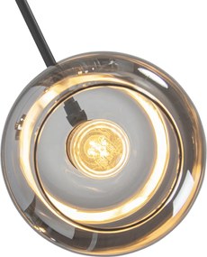 Candeeiro de pé preto com dourado e vidro fumê 5 luzes - Zuzanna