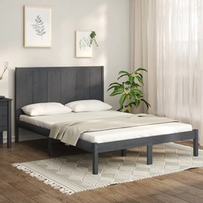 Estrutura de cama 140x200 cm madeira de pinho maciça cinzento