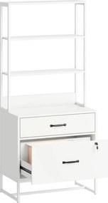 Arquivador com Prateleiras Móvel de Escritório com Prateleiras Gaveta para Arquivos A4 e Carta e Suporte para Impressora 70x40x157 cm Branco