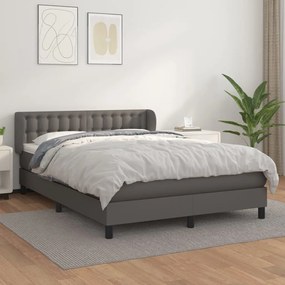 vidaXL Cama com molas/colchão 140x190 cm couro artificial cinzento