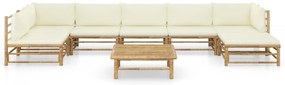 8 pcs conj. lounge p/ jardim em bambu c/ almofadões branco nata