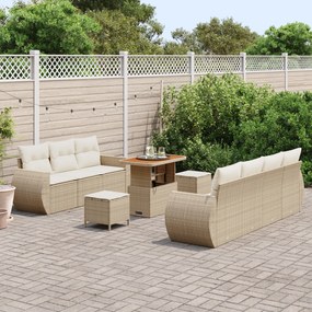 Conjunto de 10 Peças de Sofá de Jardim com Almofadas Bege em Vime de P