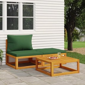 vidaXL 3 pcs conjunto lounge de jardim c/ almofadões acácia maciça