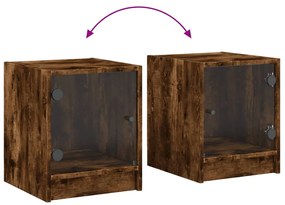 Mesa de cabeceira c/ porta de vidro 35x37x42 cm carvalho fumado