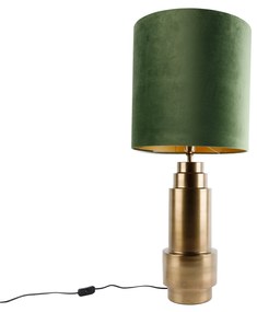 Tafellamp brons velours kap groen met goud 40 cm - Bruut Art Deco