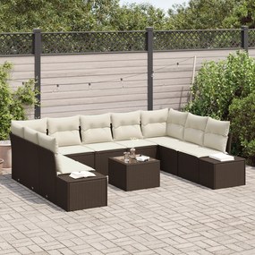 Conjunto de Sofá de Jardim de 9 peças com Almofadas Cinza Vime Poliést