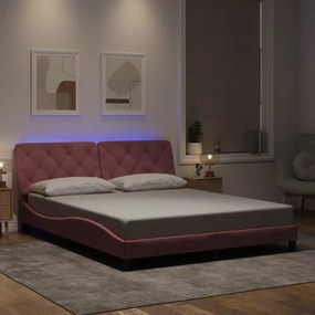 Estrutura de cama c/ luzes LED 160x200 cm veludo rosa