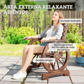 Banco de Jardim em Madeira com Braços de Roda de Carro Assento Largo com Ripas e Encosto Inclinado Carbonizado