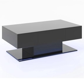 Mesa de centro retangular LED moderna de 2 níveis com 20 luzes LED coloridas 2 gavetas de arrumação 110 x 60 x 40 cm Preto