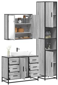 3 pcs Conjunto móveis casa de banho madeira proc. cinza sonoma