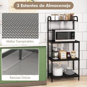 Estante de cozinha com 4 níveis para micro-ondas com estrutura metálica 60 x 34 x 136 cm Preto