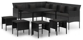 Conjunto de Jardim Yvel Preto - Sofá em L, 4 Bancos e Mesa de Jantar -