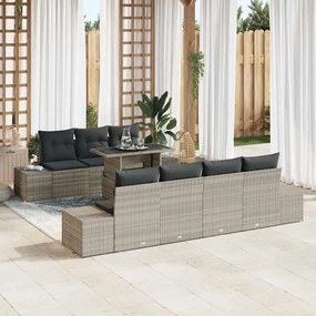 vidaXL Conjunto de Sofá de Jardim 8 Peças com Almofadas Rattan Poly Cinza Claro