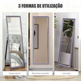 Espelho de Pé 50x150 cm Espelho de Corpo Inteiro com Estrutura em Veludo e Suporte para Sala de Estar Dormitório Cinza