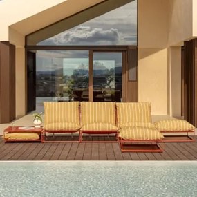 Conjunto De Jardim Com Sofá Modular De 3 Peças, Mesa Auxiliar E 2 Pufes Conversíveis Amaro Amarelo Mel - Vermelho Argila - Sklum