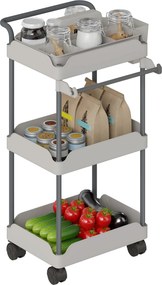 Carrinho Auxiliar com Rodas de 3 Níveis com Cestos Extraíveis Suporte para Toalhas e Estrutura de Metal 42x42,5x76 cm Cinza