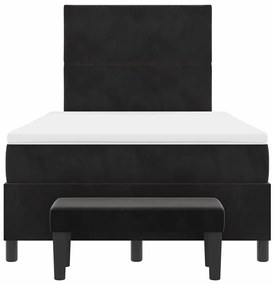 Cama Box Spring com Colchão &amp; Banco Preto 120x190 cm Veludo