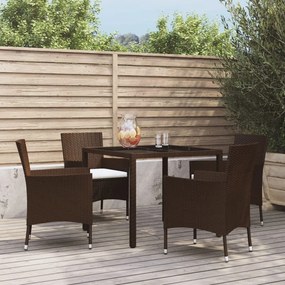 vidaXL 5 pcs conjunto jantar p/ jardim c/ almofadões vime PE castanho