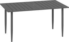 Outsunny Mesa de jardim 150x90 cm, Mesa de varanda resistente ao tempo em aço, Mesa com furo para guarda-sol Preto | Aosom Portugal