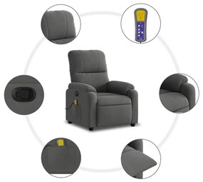 Poltrona massagens elétrica elevatória microfibra cinza-escuro