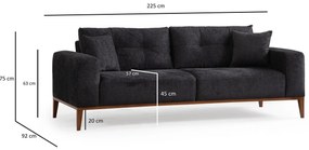 Sofá-cama de 3 Lugares Sinor – Antracite – 225x92x75 cm