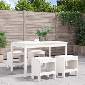 5 pcs conj. de jantar p/ jardim madeira de pinho maciça branco