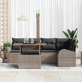 Conjunto de Jantar de Jardim com 6 Peças e Almofadas Cinza em Rattan S