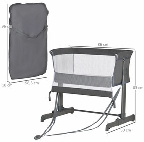 Berço de Bebé 2 em 1 Berço de Viagem Dobrável com Altura e Pés Ajustável em 5 Níveis Bolsa de Transporte até 9kg 6x50x83cm Cinza