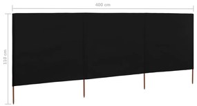 Para-vento com 3 painéis em tecido 400x80 cm preto