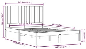 Estrutura de cama 140x190 cm madeira de pinho maciça preto