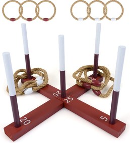 Jogo Infantil de Lançamento de Argolas, 40 x 40 x 22 cm, Base Cruzada Portátil, Castanho