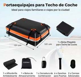 Mala de tejadilho universal para carro 131 x 101 x 45 cm, impermeável em PVC, 600 L, com 6 ganchos, 10 correias, faixas refletoras e saco de transport