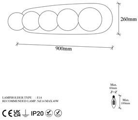 Aplique de Parede Well – Preto – 90 x 23 x 26 cm