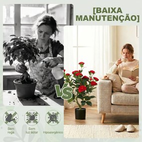 Planta Artificial de Camélia 65 cm com Flores Realistas de Seda 116 Folhas e Efeito de Musgo Vermelho